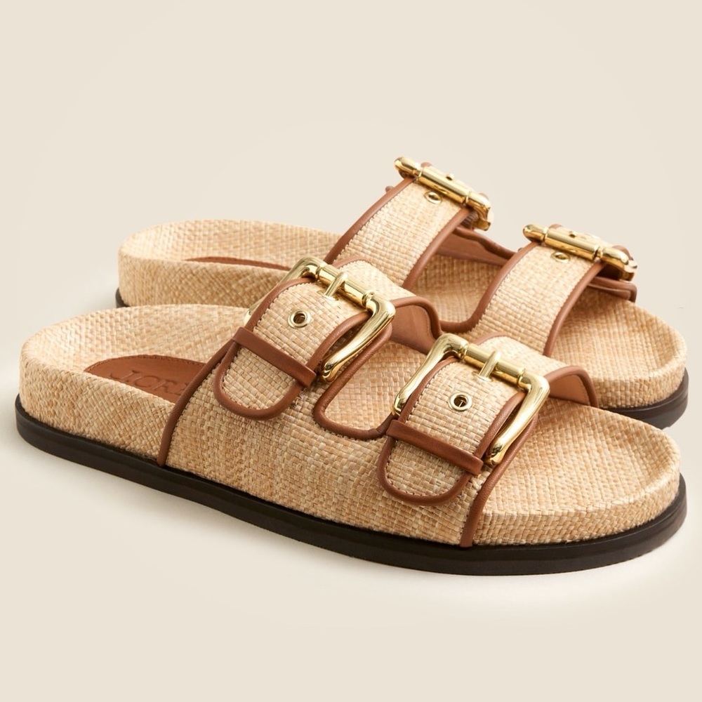 J.Crew Colbie wide-strap buckle sandals in faux raffia NWT 8.5 - Picture 2 of 2